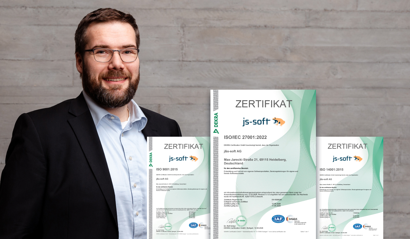 js-soft ist nach ISO/IEC 27001 und ISO 14001 zertifiziert