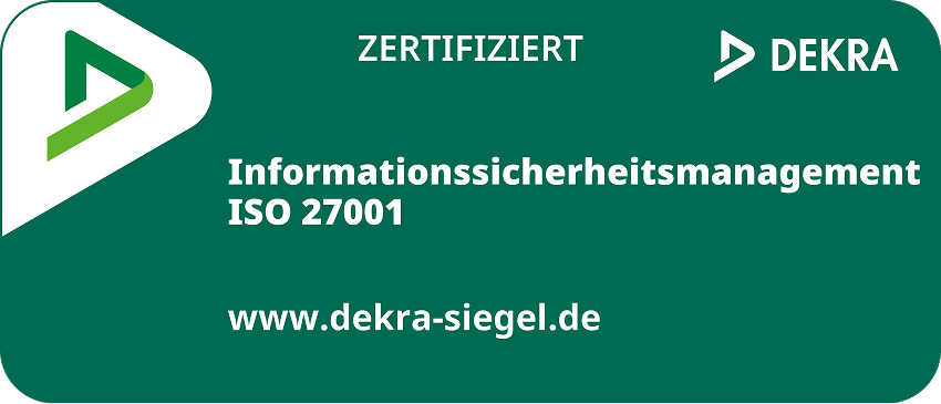 DEKRA-Siegel: Zertifiziert, Informationssicherheitsmanagement ISO 27001
