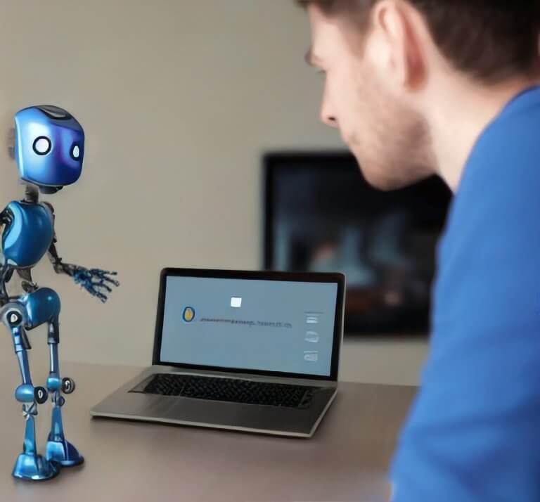 Roboter und Mensch KI-erstellt